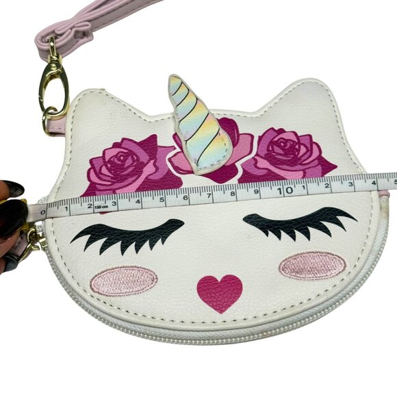LUV Betsey Johnson Unicorn Cat Wristlet Purse White Pink Roses Gently Used - Picture 8 of 8